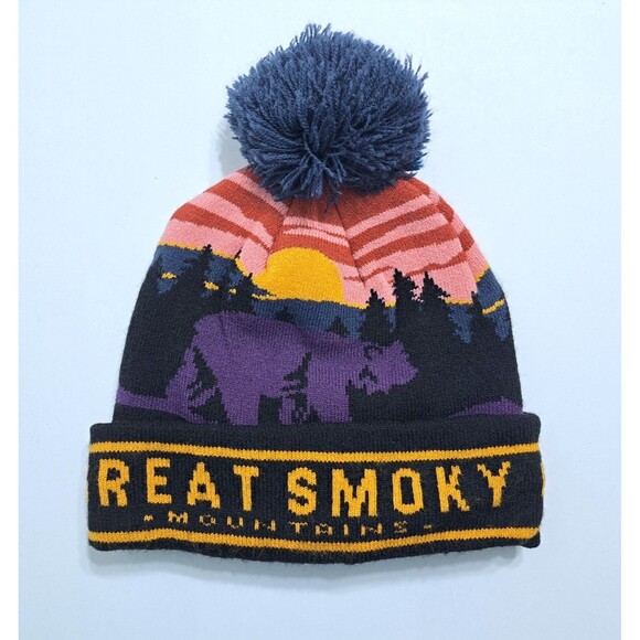 Great Smoky Mountains Beanie Hat Ski Bear Forest Pom Pom One Size Fits Most - Picture 1 of 4